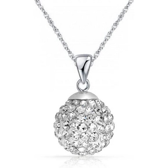 Crystalline Azuria White Disco Ball Pendant Necklace 18" Solid Silver S925 - Picture 1 of 6